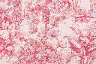 Kaufmann Jardin Animalier Printed Cotton Drapery Fabric in Cerise 