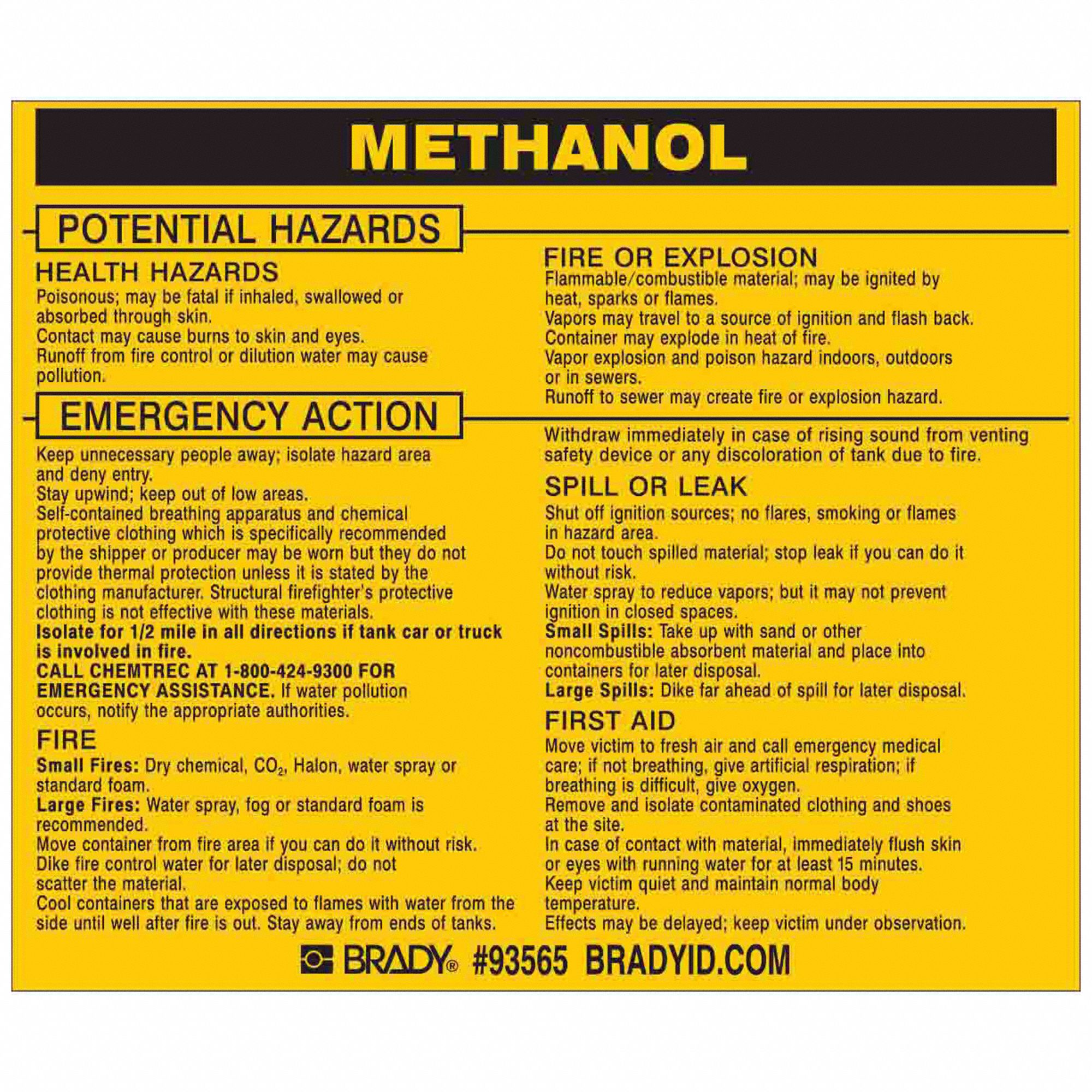 Methanol, 3 1/2 in Ht, Label - 20TH83|93565 - Grainger