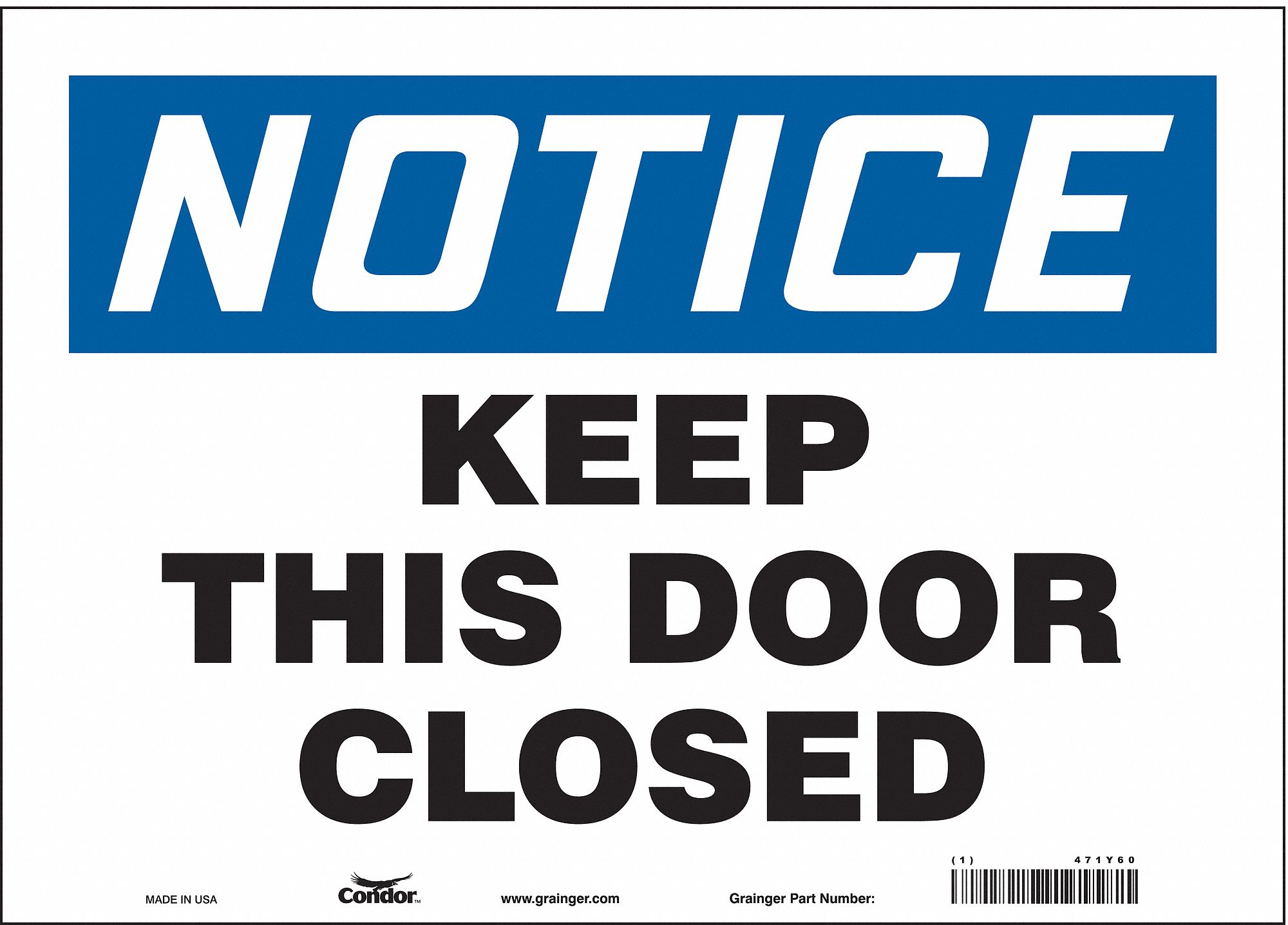 CONDOR Safety Sign, Keep This Door Closed, Sign Header Notice, Vinyl ...