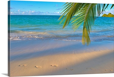 Hawaii, Oahu, Footprints In The Sand At Lanikai Beach