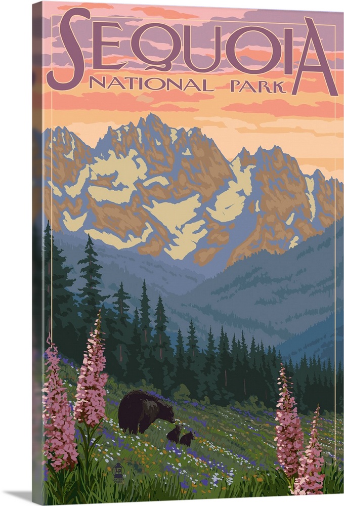 Sequoia National Park - Spring Flowers: Retro Travel Poster