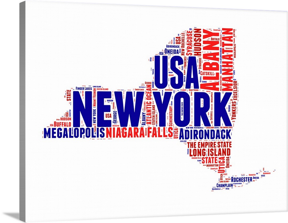 Typography art map of the US state New York.