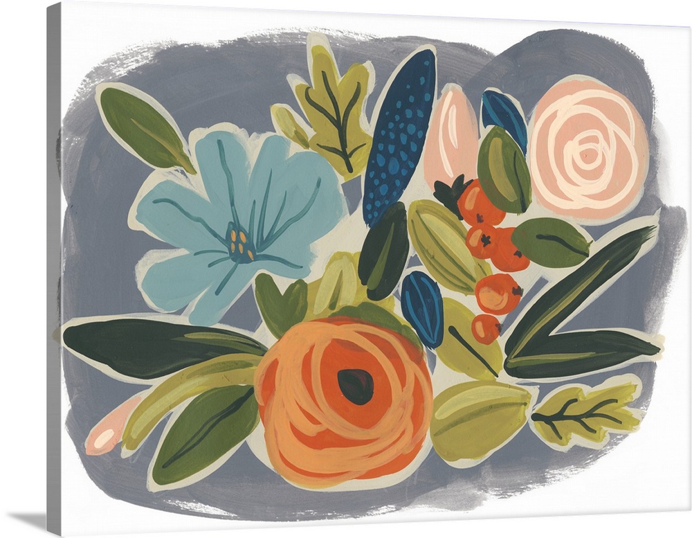 Decorative artwork featuring whimsical brush strokes to create a flower arrangement.