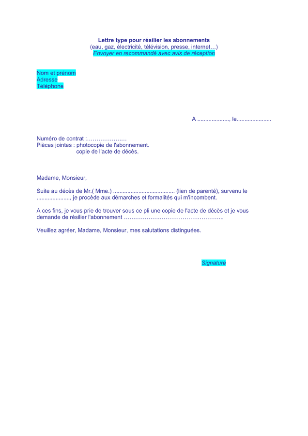 Lettre Type Pour R Silier Les Abonnements Doc Pdf Page Sur 6496 | The ...