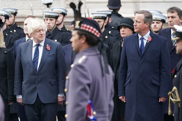 <p>Former prime ministers Boris Johnson and David Cameron (PA)</p>