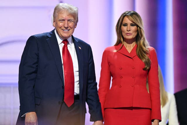 <p>Former president Donald Trump and former first lady Melania Trump on stage after he accepted his party's nomination on the last day of the 2024 Republican National Convention</p>