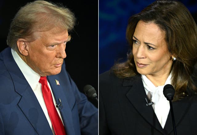 <p>‘Donald Trump never looked at Kamala Harris, his contempt and pent up fury barely beneath the surface’ </p>