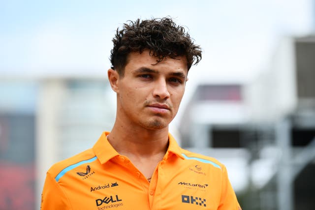 <p>Lando Norris looks on in the paddock </p>