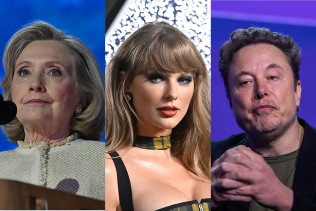 <p>Hillary Clinton, Taylor Swift and Elon Musk</p>