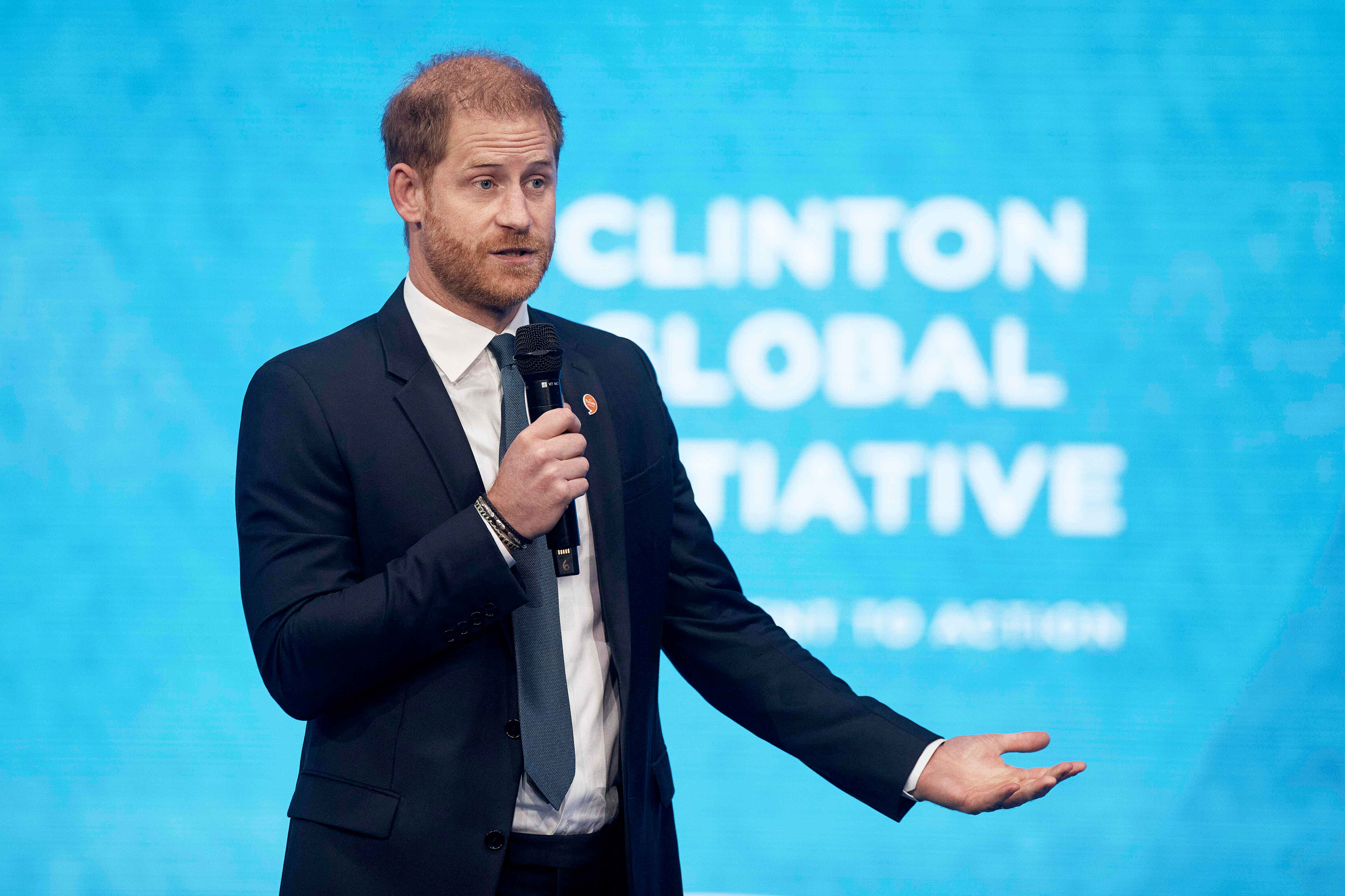 Harry addressing the Clinton Global Initiative to discuss the need for change in the online world (Andres Kudacki/AP)