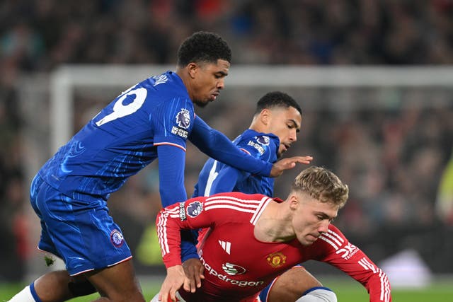 <p>Wesley Fofana (left) in action against Manchester United</p>