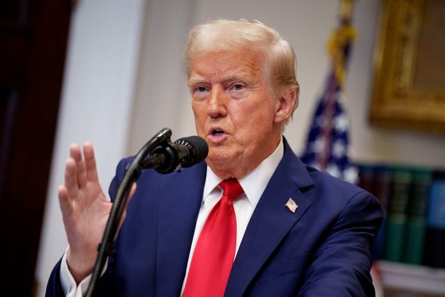 <p>US President Donald Trump speaks during a news conference in the Roosevelt Room of the White House</p>