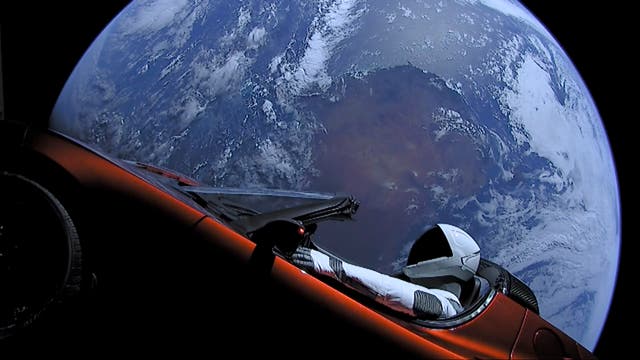 <p>Photo provided by SpaceX: Tesla roadster launched from the Falcon Heavy rocket with a dummy driver named ‘Starman’</p>