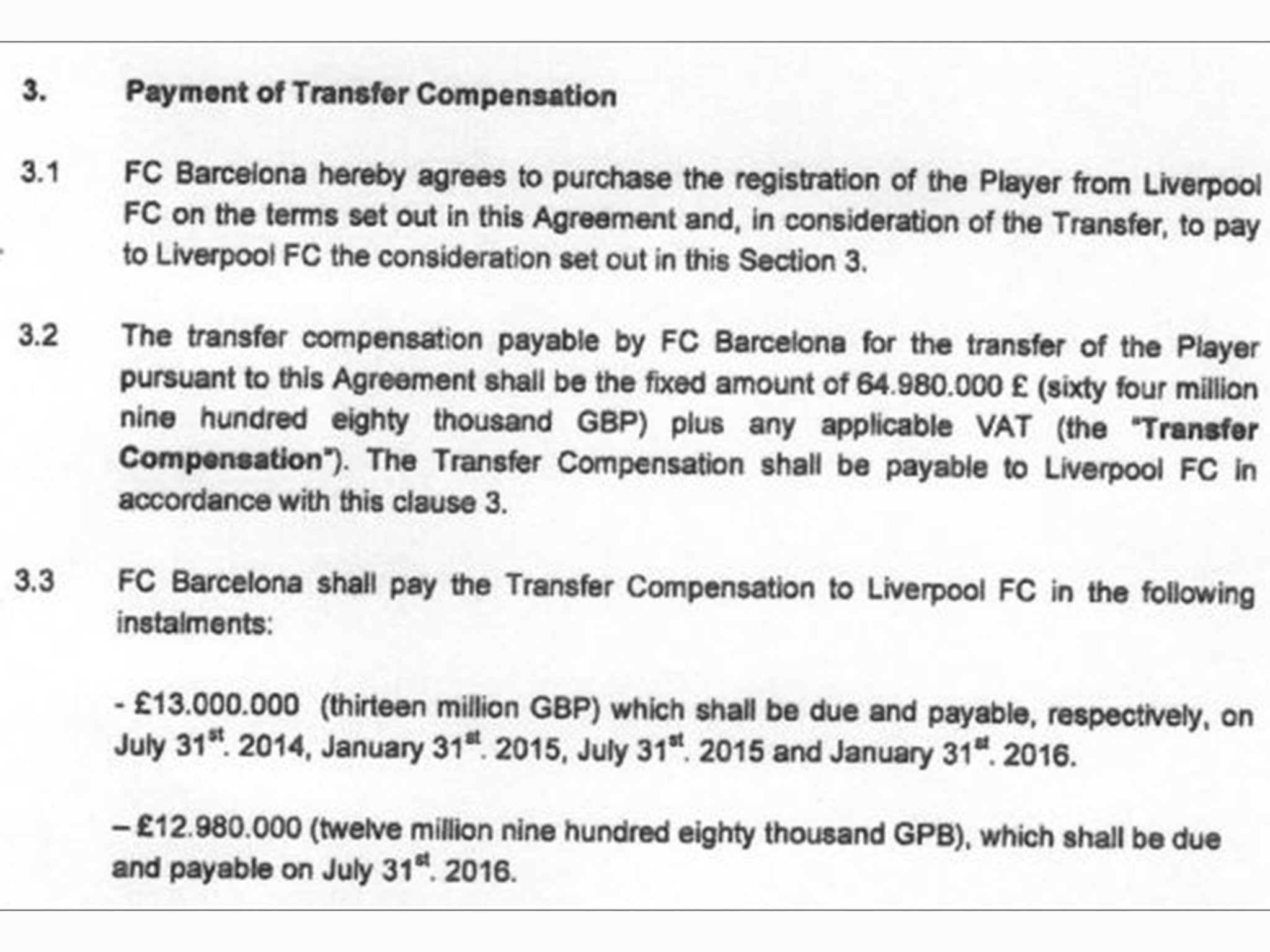 A portion of the leaked contract