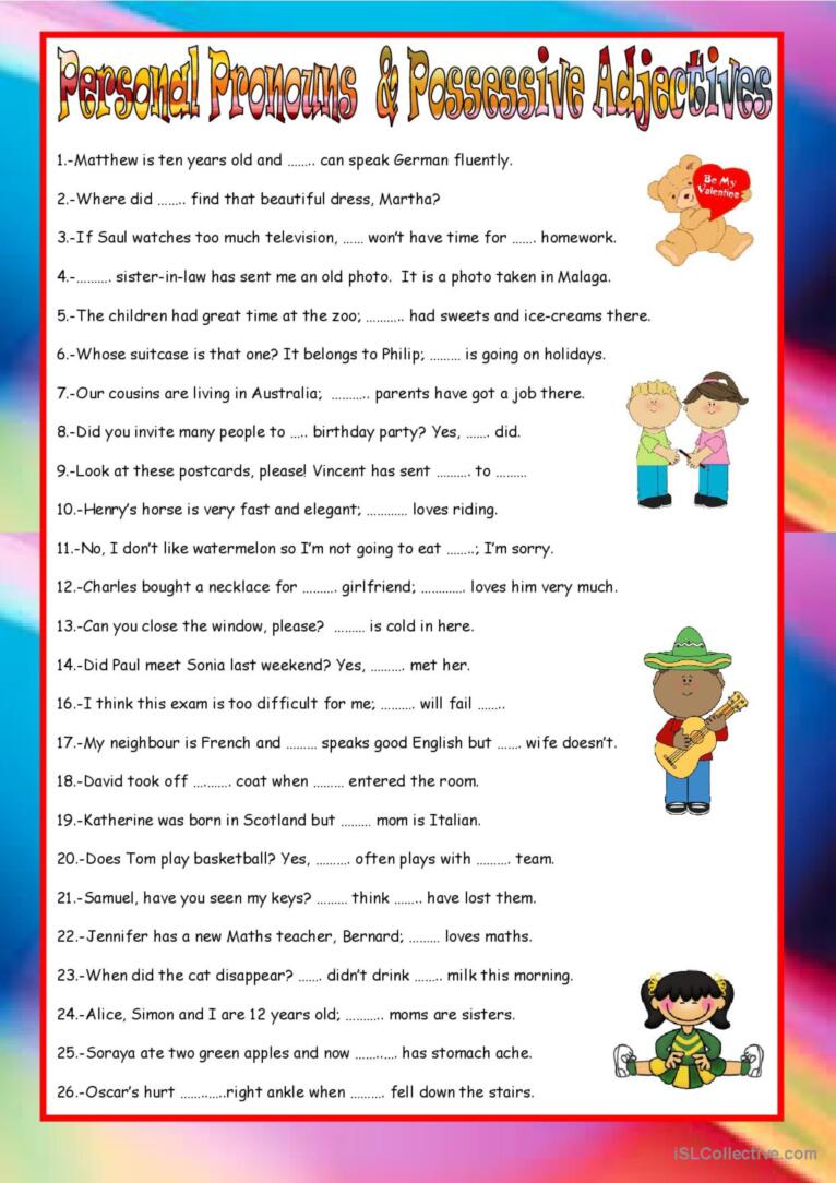 Possessive Adjectives And Personal Pronouns English Esl Worksheets For ...