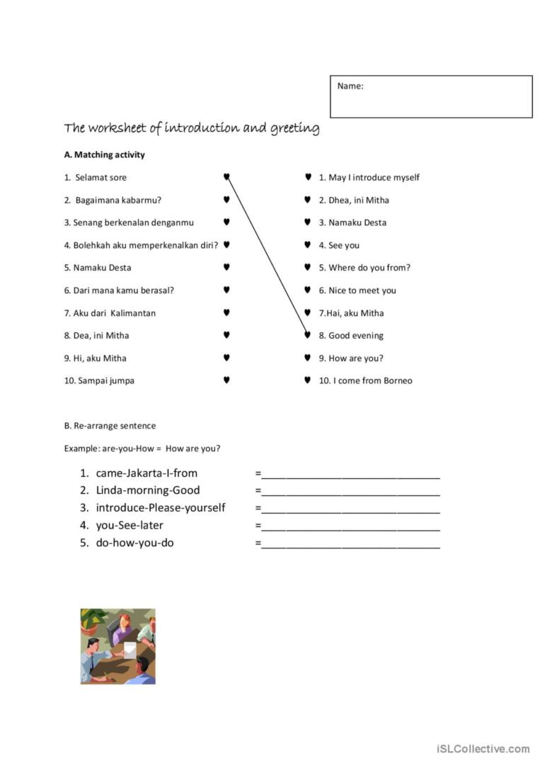 Introduction and Greeting: English ESL worksheets pdf & doc