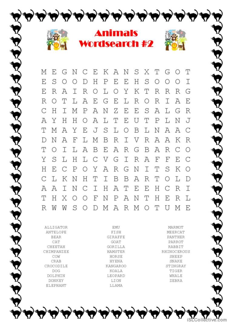 Animals Wordsearch #2 word search: English ESL worksheets pdf & doc