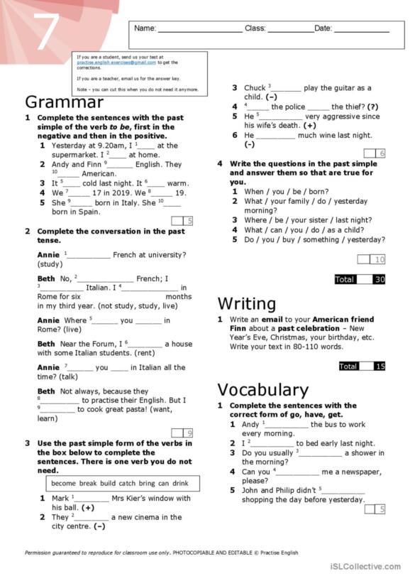 11 Pastsimple English ESL worksheets pdf & doc