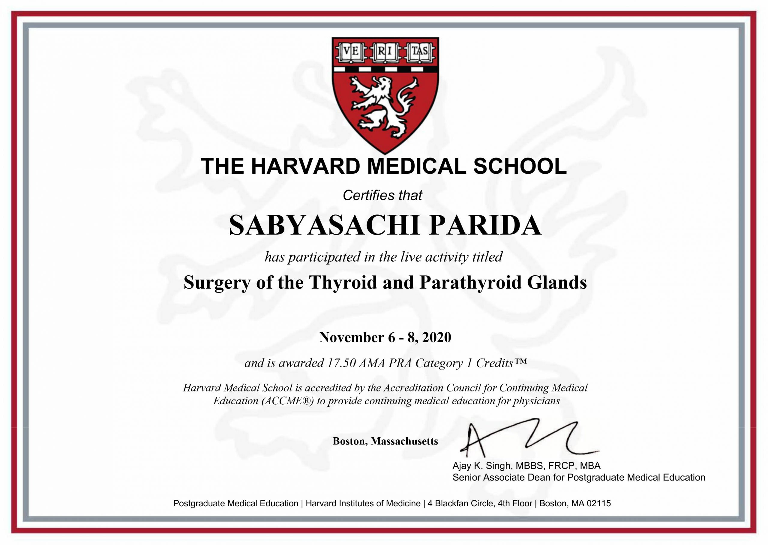 Harvard Medical Degree Certificate