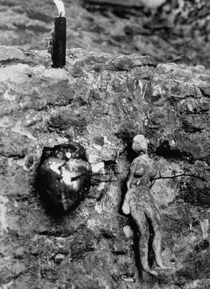 Items in an English ruin, 1964.