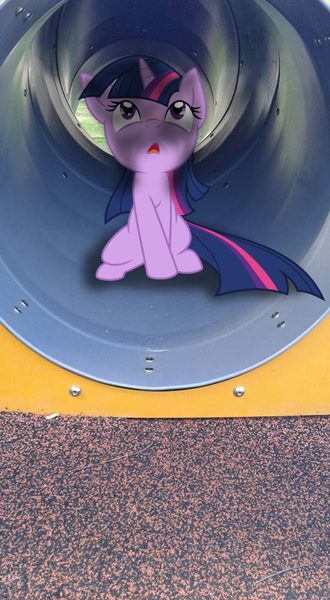 1421008 - safe, artist:kysss90, artist:tokkazutara1164, character:twilight  sparkle, species:pony, curious, irl, looking up, photo, ponies in real life,  shadow, solo, tunnel - Manebooru