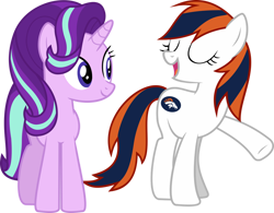 Size: 1024x798 | Tagged: safe, artist:jeremeymcdude, character:starlight glimmer, oc, oc:milo highliss, species:earth pony, species:pony, species:unicorn, american football, denver broncos, nfl, sports