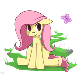 Size: 1000x950 | Tagged: safe, artist:genericmlp, character:fluttershy, species:pegasus, species:pony, female, mare, sitting, solo, underhoof