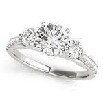 Three Stone Cathedral Engagement Ring with Crescent Side Design