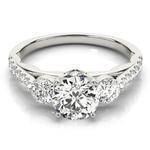 Three Stone Cathedral Engagement Ring with Crescent Side Design