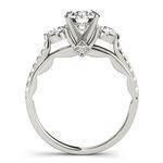 Three Stone Cathedral Engagement Ring with Crescent Side Design