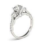 Three Stone Cathedral Engagement Ring with Crescent Side Design