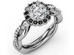 Black Diamond Halo Engagement Ring, Twisted Pave Band, in White Gold