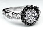 Black Diamond Halo Engagement Ring Twisted Band in White Gold