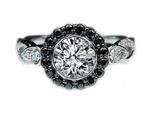 Black Diamond Halo Engagement Ring Twisted Band in White Gold