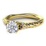 Black & White Diamond Rope Engagement Ring in 14K Yellow Gold