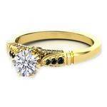 Black & White Diamond Cathedral Engagement Ring Yellow Gold