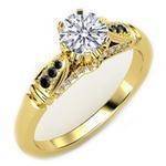 Black & White Diamond Cathedral Engagement Ring Yellow Gold