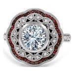 Large Halo Diamond & Ruby Art Deco Engagement Ring