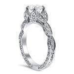 Floral Swing Diamond Engagement Ring with Engraved Band