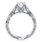 Floral Swing Diamond Engagement Ring with Engraved Band