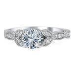 Floral Swing Diamond Engagement Ring with Engraved Band