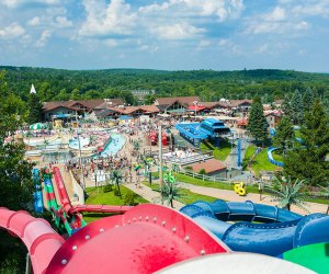 The outdoor water park, Camelbeach, is surrounded by trees and mountains. Photo courtesy the resort