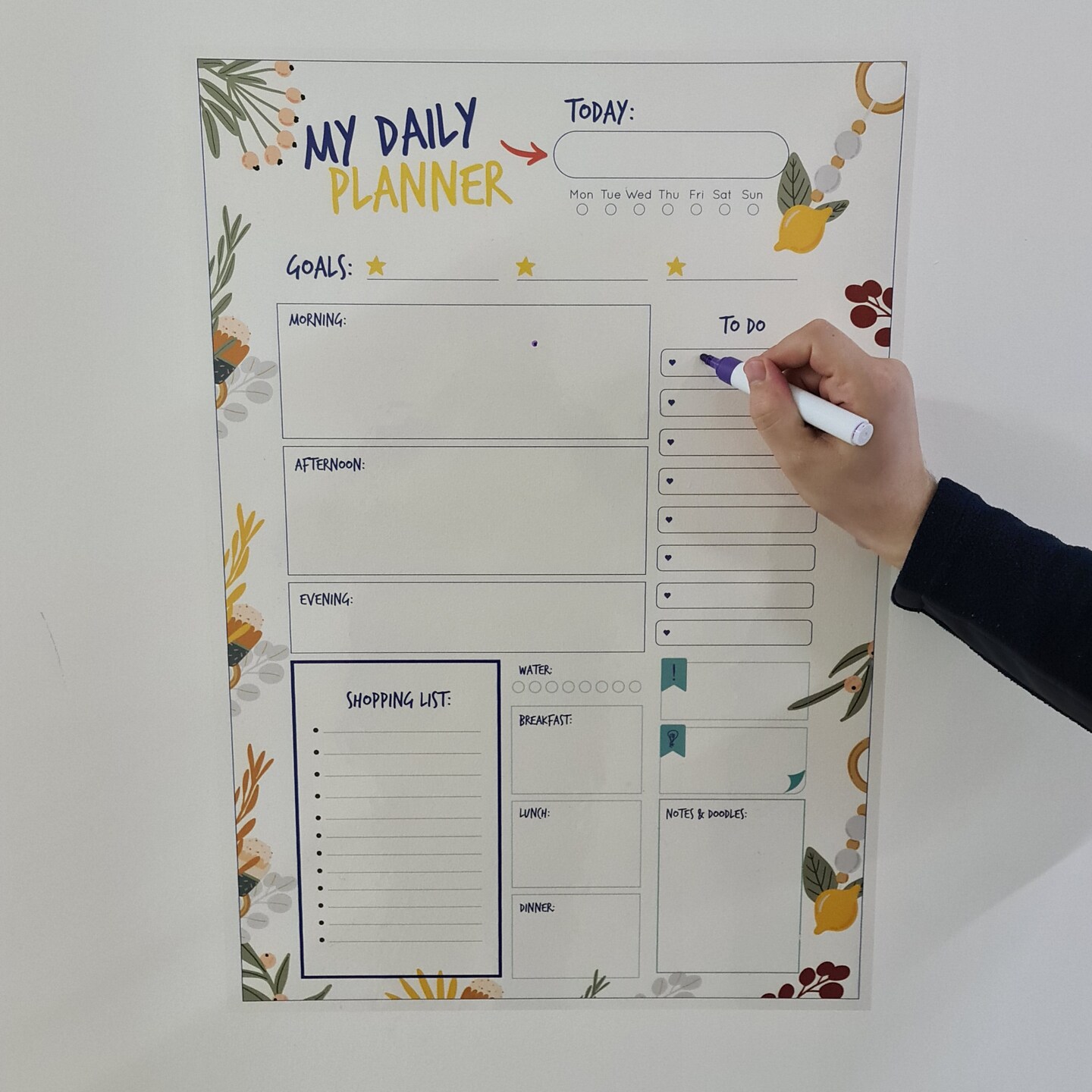 Static Holding Dry-Erase Daily Planner , Mom Daily Planner , Teacher Planner, 2023 Wall Calendar, Educational Wall Art (No Glue - No Tape)