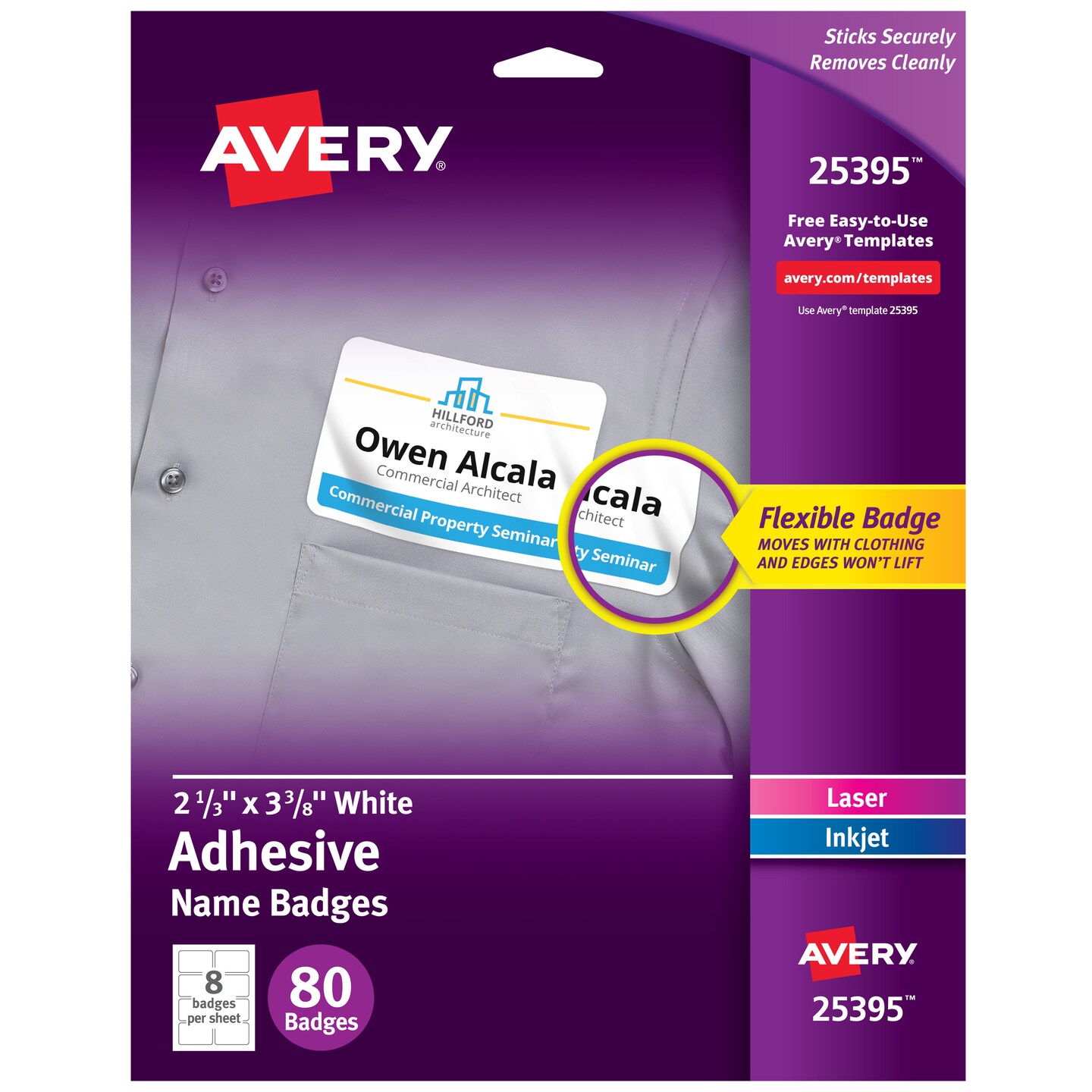 Avery Flexible Printable Name Tags, 2-1/3