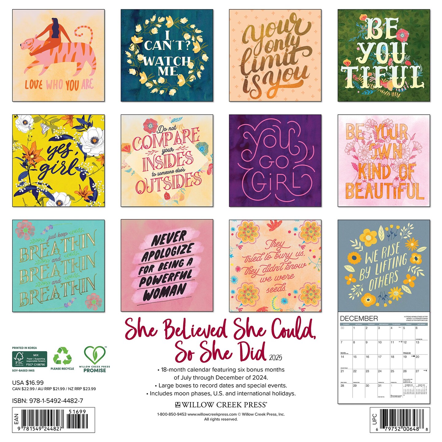 She Believed She Could, So She Did 2025 Wall Calendar