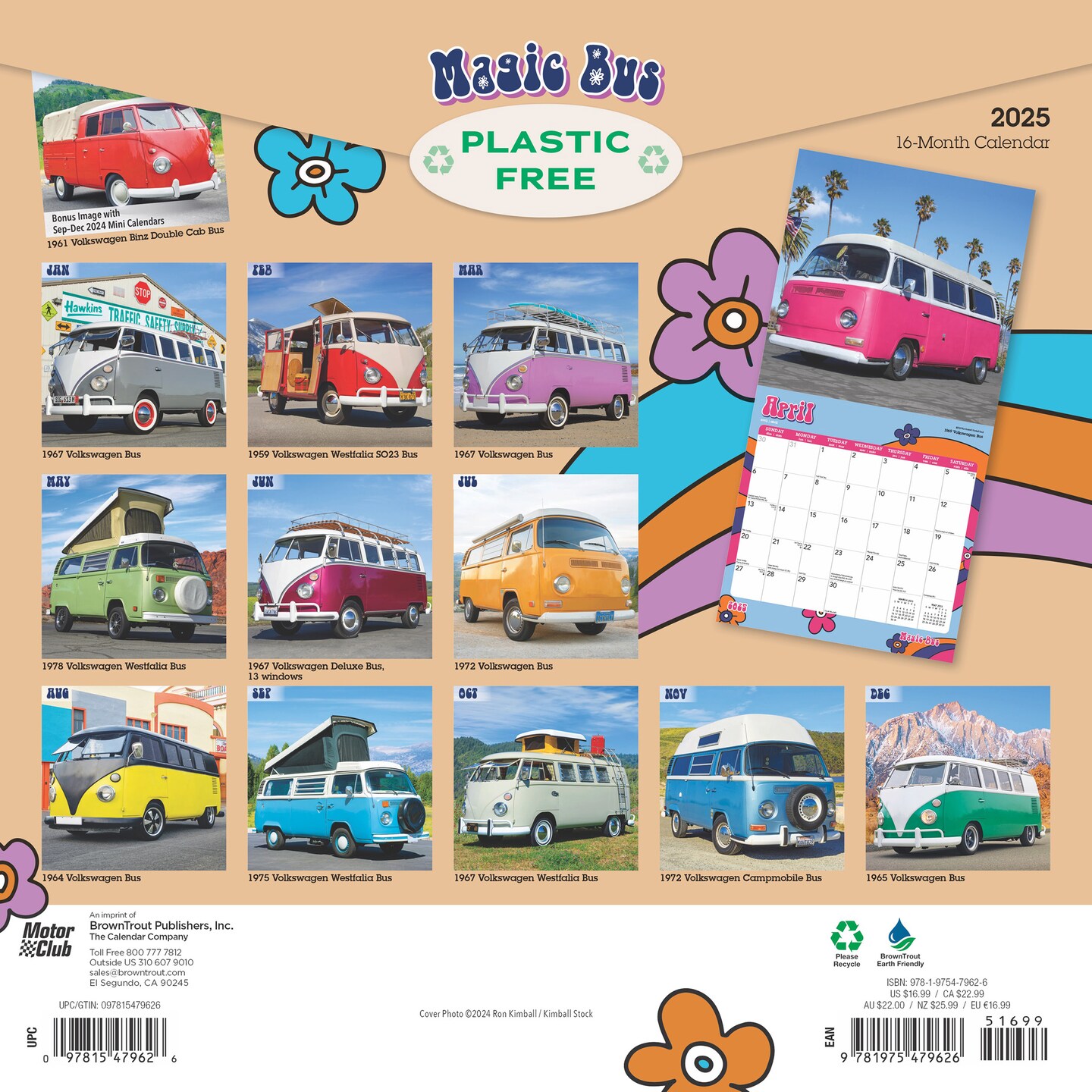 Magic Bus | 2025 12 x 24 Inch Monthly Square Wall Calendar | Plastic-Free | Motor Club | German Motor Car