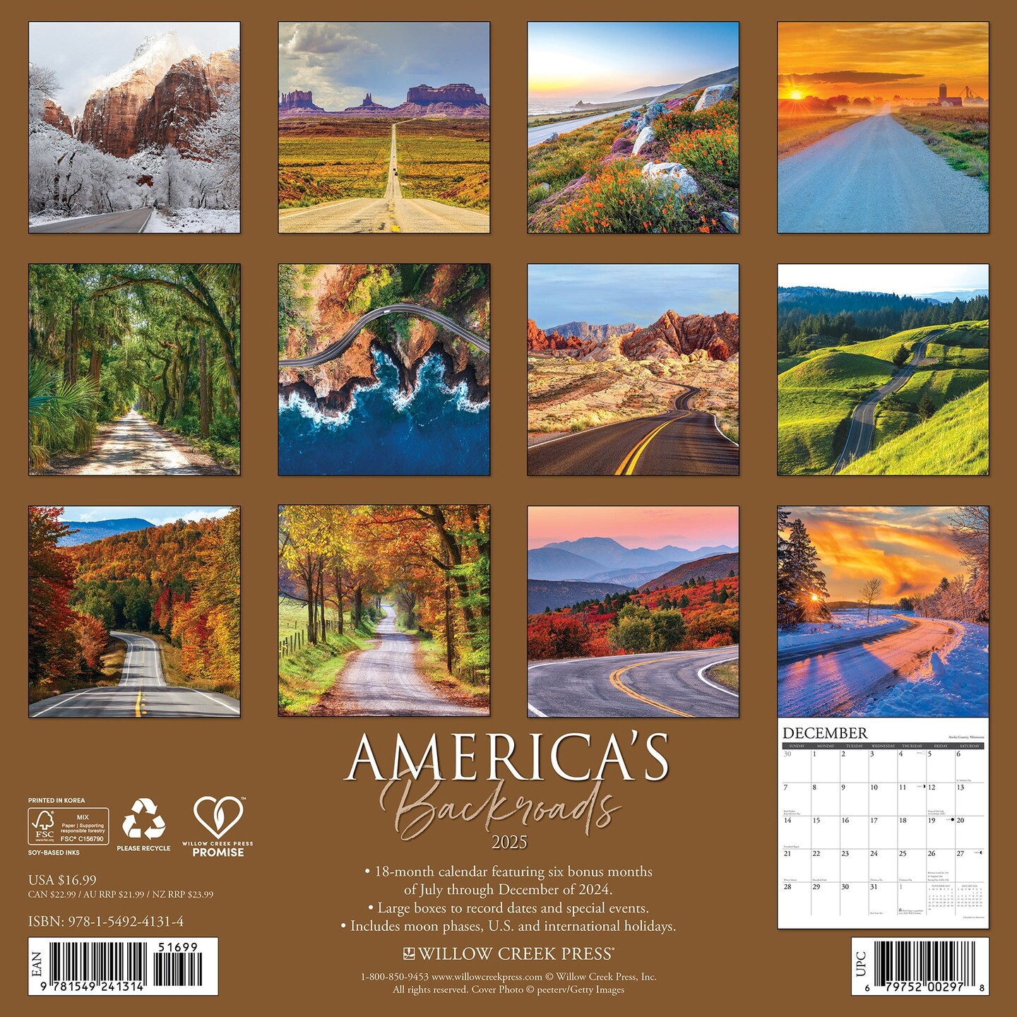 America&#x27;s Backroads 2025 Wall Calendar