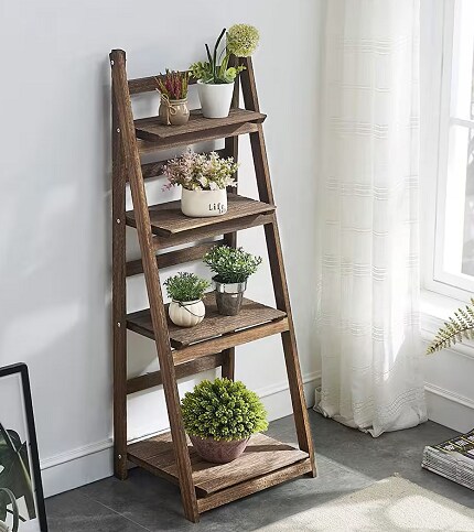 wood shelving with green shelves