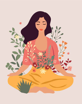 Illustrazione A woman meditates in a yoga