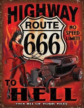 Targa in metallo Route 666 - Highway to Hell